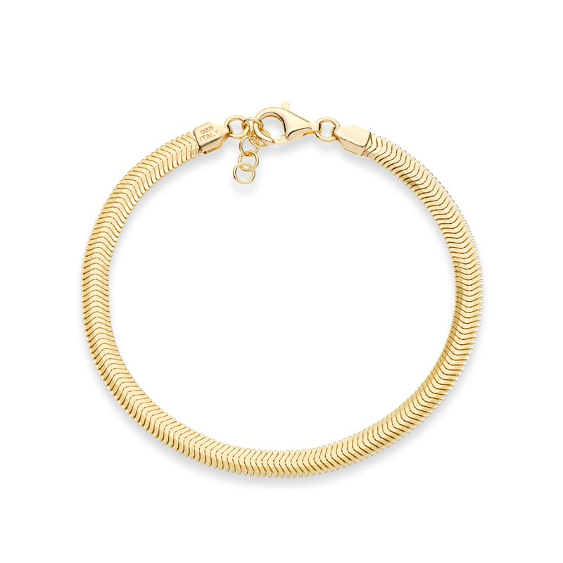 Miabella Italian Solid 925 Sterling Silver, 18K Yellow Gold Plated 4mm Domed Herringbone Snake Chain Link Bracelet for Women Men, Made in Italy (yellow-gold-plated-silver, Length 6.5 Inches+0.5ext.) - Image 2